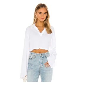 The Range - Cropped Long Sleeve Waffle Knit Polo - White - Sz Small - Never Worn
